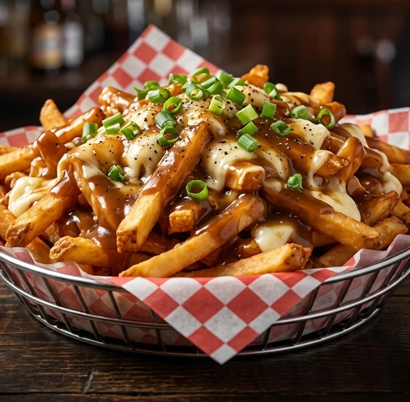Loaded poutine with fries and gravy at Carey's Bar & Grill, Oxford Street East London